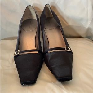 2.5 inch Black satin heels